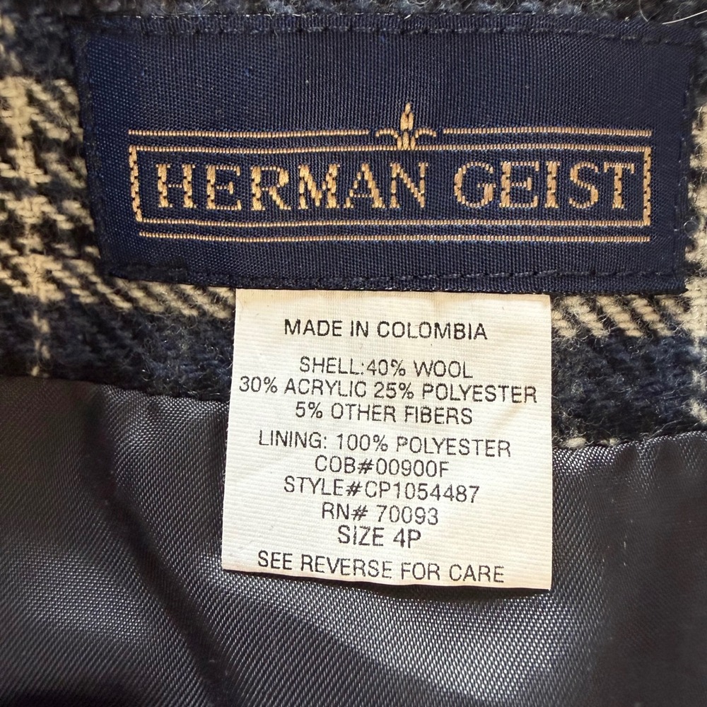 Herman Geist Grey Navy Plaid Wool Blend Wrap Mini Skirt Size 4P Petite Vintage - Picture 4 of 6